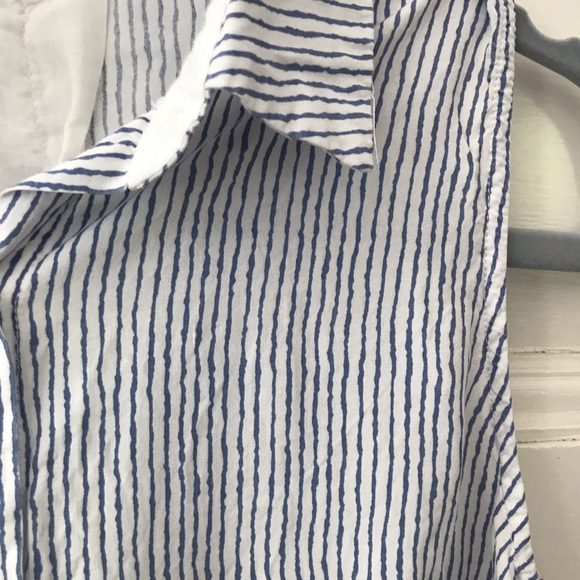 Lili's Closet Blue White Striped Button Front Blouse Shirt W/ Back Lace Godet - Picture 3 of 5